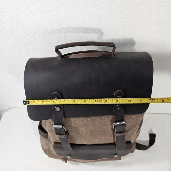 DaVan Leather Flap Canvas Laptop School Work Travel Bag Backpack - Picture 5 of 12